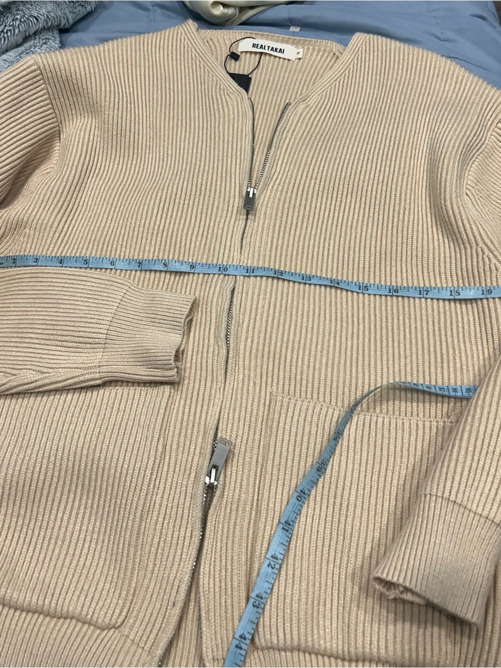 Cream Ribbed Zip-Front Cardigan